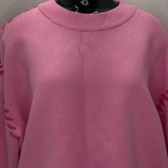 NEW ENGLISH FACTORY Sweater Pink Size S Whipstitch Accent Crewneck Pullover - Picture 9 of 10